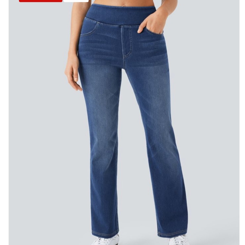 NWT SIZE M HALARA Flex High Waisted Pockets Washed Casual Bootcut Jeans